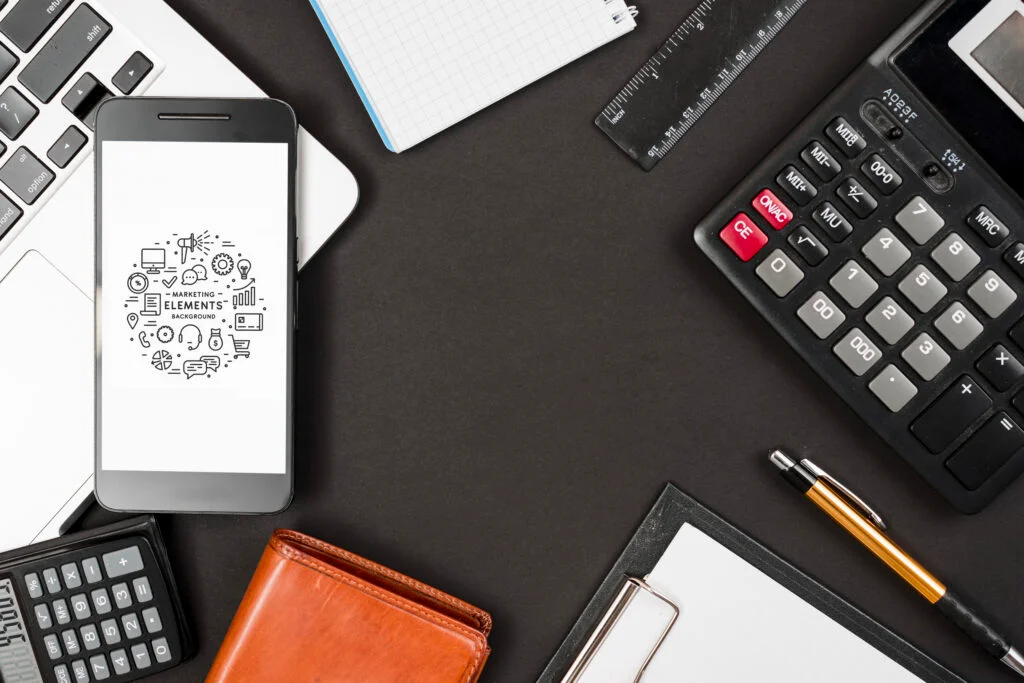 business elements composition with smartphone